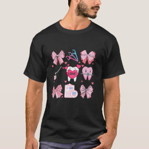 Roze Coquette Bow Schattige Tanden Tandarts Squad T-shirt