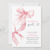 Roze Coquette Bow Sweet 16 Verjaardagsfeest Kaart (Voorkant)