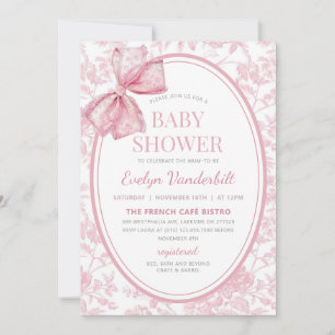 Roze Coquette Bow Toile Chinoiserie Baby shower Kaart
