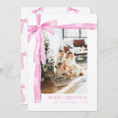 Roze Coquette Bow Vakantiefoto Kerst Kaart (Voorkant / Achterkant)
