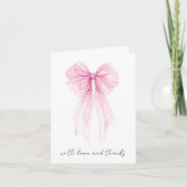 Roze Coquette Bow Waterverf Baby Meisje Douche Bedankkaart (Voorkant)