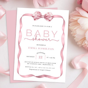 Roze Coquette Bow Waterverf Baby shower Kaart