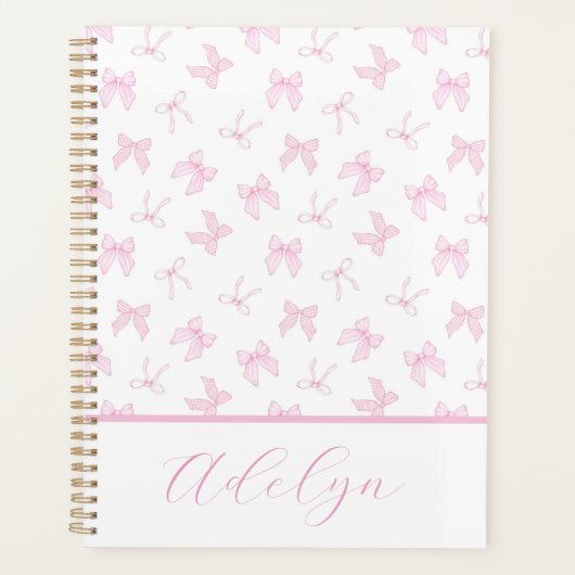 Roze Coquette Bows Personaliseer Planner (Voorkant)