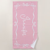 Roze Coquette Bows Strandlaken, Aangepaste naam Strandlaken (Voorkant)