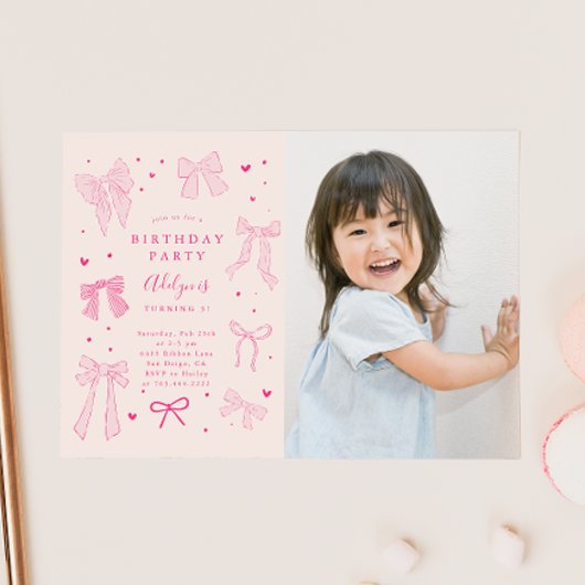 Roze Coquette Bows Verjaardagsfeest Foto Kaart