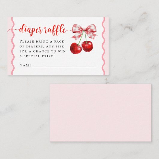Roze Coquette Cherry Baby shower Luier Raffle Informatiekaartje (Voorkant / Achterkant)