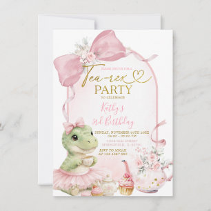 Roze Coquette Dinosaur Thee-Rex Feest Meisje Verja Kaart