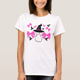 Roze Coquette Ghost met strikjes Halloween T-shirt