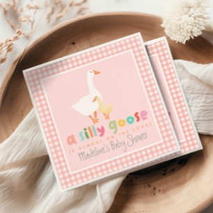 Roze Coquette Gingham Dwaze Gans Baby Shower Servet