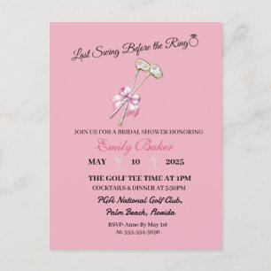 Roze Coquette Golf "Laatste Swing Voor De Ring" Briefkaart