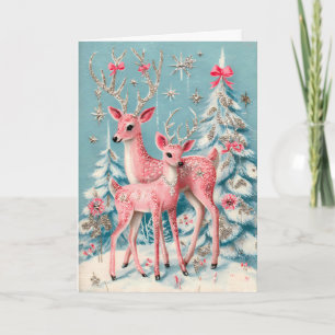 Roze Coquette Herten Vintage Kerstmis  Kaart