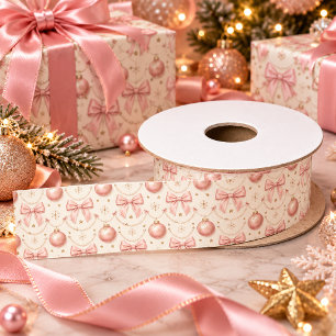 Roze Coquette Kerstbows & Parels Satijnen Lint