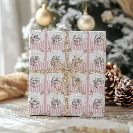 Roze Coquette Kerstmis Cadeaupapier