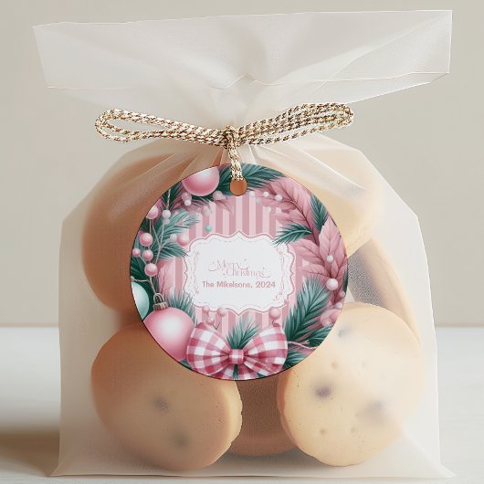 Roze Coquette Kerstmis Ronde Sticker