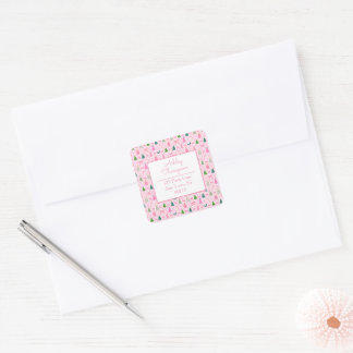 Roze Coquette Kerstmis Vierkante Sticker