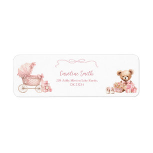 Roze Coquette Koets Baby Shower Adreslabel Etiket