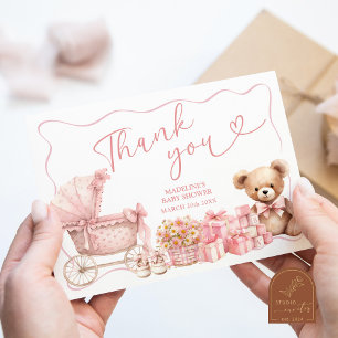 Roze Coquette Koffer Baby Shower Bedankkaart Informatiekaartje
