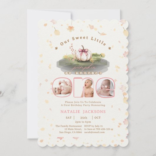 Roze Coquette Little Pumpkin 3 foto's 1e verjaarda Kaart (Voorkant)