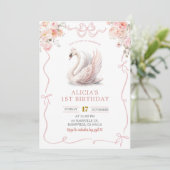 Roze Coquette Meisje gekroond Zwaan Verjaardag Kaart (Staand voorkant)