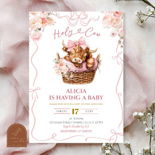 Roze Coquette Meisje Highland Koe Baby Shower Kaart