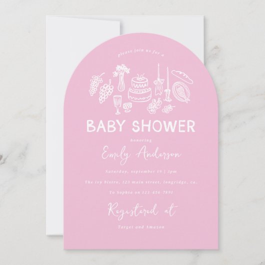 Roze coquette modern handgetekende baby shower kaart (Voorkant)