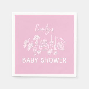 Roze coquette modern handgetekende baby shower servet