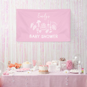 Roze coquette modern handgetekende baby shower spandoek