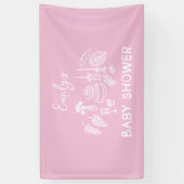 Roze coquette modern handgetekende baby shower spandoek (Verticaal)