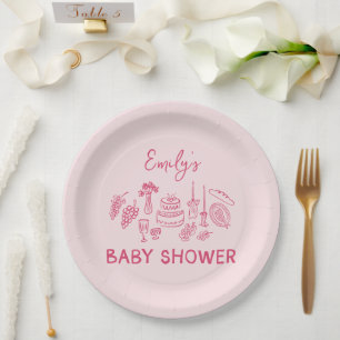 Roze coquette moderne handgetekende babyshower papieren bordje