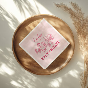 Roze coquette moderne handgetekende babyshower servet