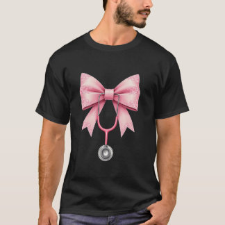 Roze Coquette Nurse Stethoscoop Bow Nurse Apprecia T-shirt