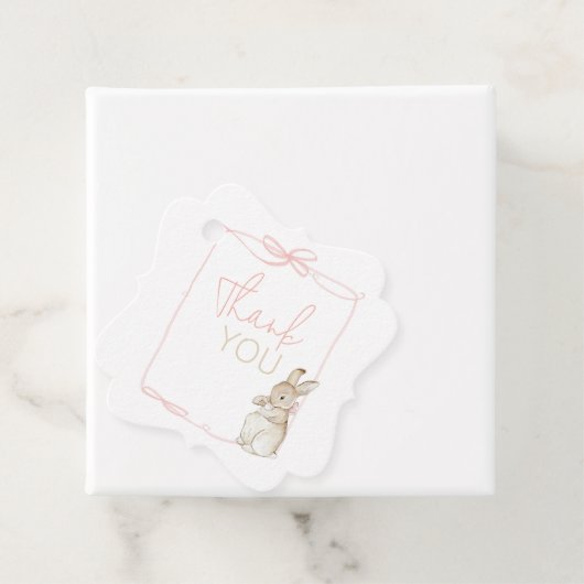 Roze Coquette Peter het Konijn 1e Verjaardag Bedankjes Labels (In situ)