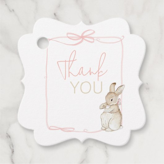 Roze Coquette Peter het Konijn 1e Verjaardag Bedankjes Labels (Voorkant)