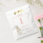 Roze Coquette Peter het Konijn 1e Verjaardag Bedankzakje (Gezegeld)
