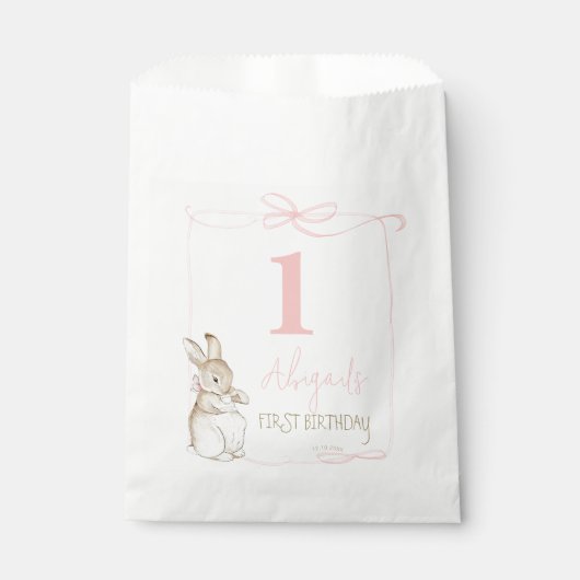 Roze Coquette Peter het Konijn 1e Verjaardag Bedankzakje (Voorkant)