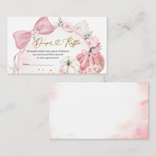 Roze Coquette Pompoen Baby shower Luier Raffle Informatiekaartje (Voorkant / Achterkant)