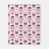 Roze Coquette Pompoen Geesten Halloween Patroon Fleece Deken (Voorkant)