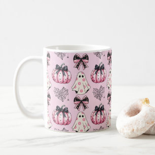 Roze Coquette Pompoen Geesten Halloween Patroon Koffiemok