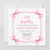 Roze Coquette Ribbon verjaardagsfeestje Kaart (Voorkant)