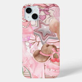 Roze Coquette Stickers iPhone 15 Mini Hoesje