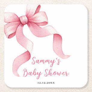 Roze Coquette Strik Baby Shower Vierkante Kartonnen Onderzetter