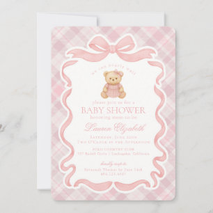 Roze Coquette Strik Beer Schotse Plaid Baby Shower Kaart