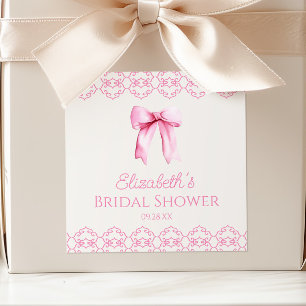 Roze Coquette Strik Bruidsdouche Vierkante Sticker