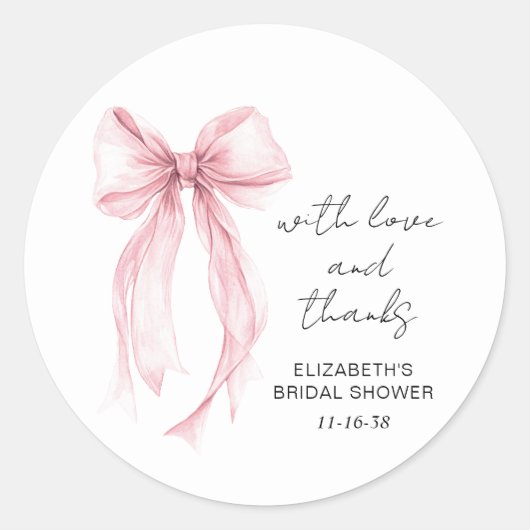 Roze Coquette Strik Bruidsfeest Dank Je Ronde Sticker (Voorkant)