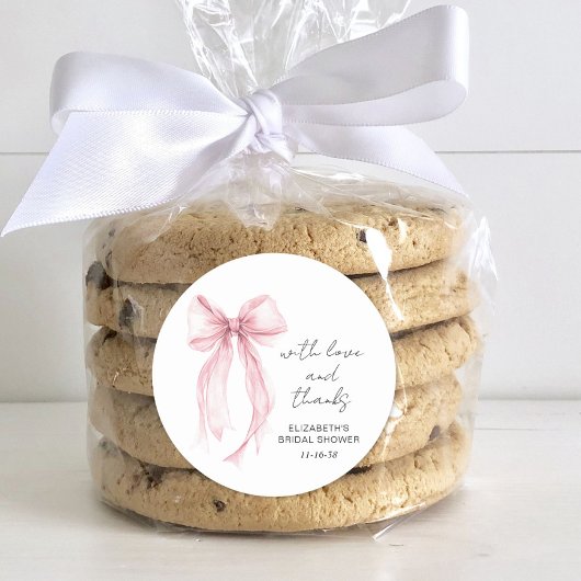 Roze Coquette Strik Bruidsfeest Dank Je Ronde Sticker