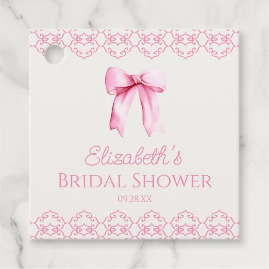 Roze Coquette Strik Bruiloft Feest Bedankjes Labels (Voorkant)