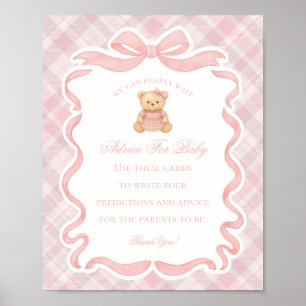 Roze Coquette Strik Dier Baby Shower Advies voor B Poster