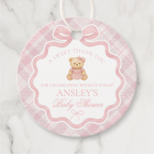 Roze Coquette Strik Dragen Schotse Ruit Baby Showe Bedankjes Labels