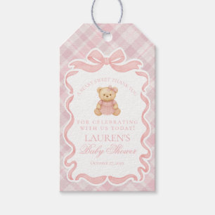 Roze Coquette Strik Dragen Tartan Baby Shower Favo Cadeaulabel
