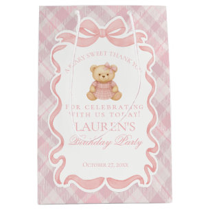 Roze Coquette Strik Dragen Tartan Verjaardags Cade Medium Cadeauzakje